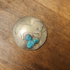 Year Of The HORSE! SHIELD 100% Silver Horse Necklace with Real Turquoise- Signed